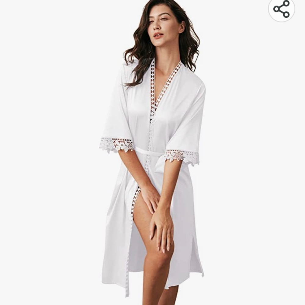 White getting ready robe for wedding